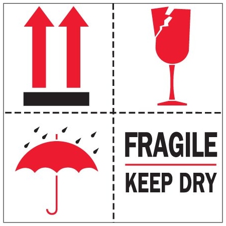 Bsc Preferred 4 x 4'' - ''Fragile - Keep Dry'' Labels BUY00025352